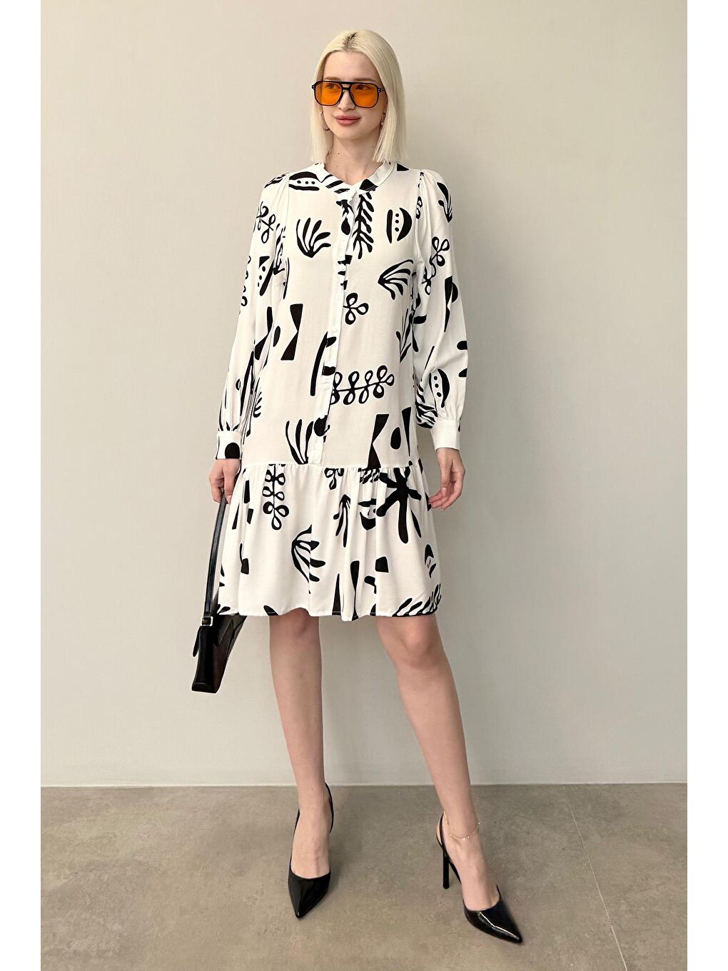 Siyah Desenli Kısa Kadın Elbise Mg2429