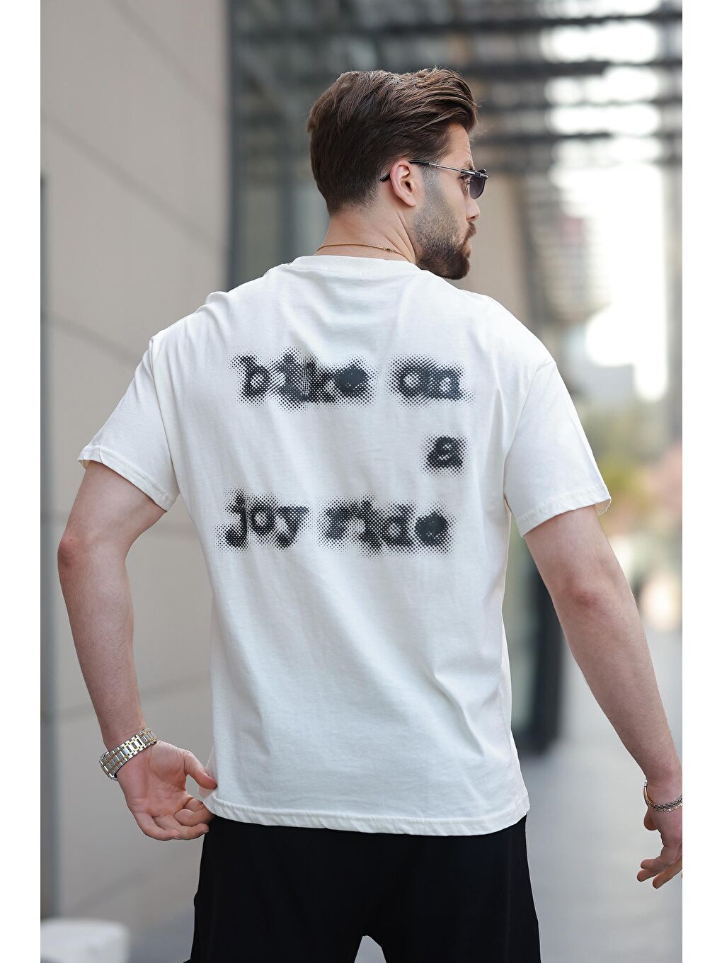 Beyaz Baskılı Basic Erkek %100 Pamuk Tişört E7150-2