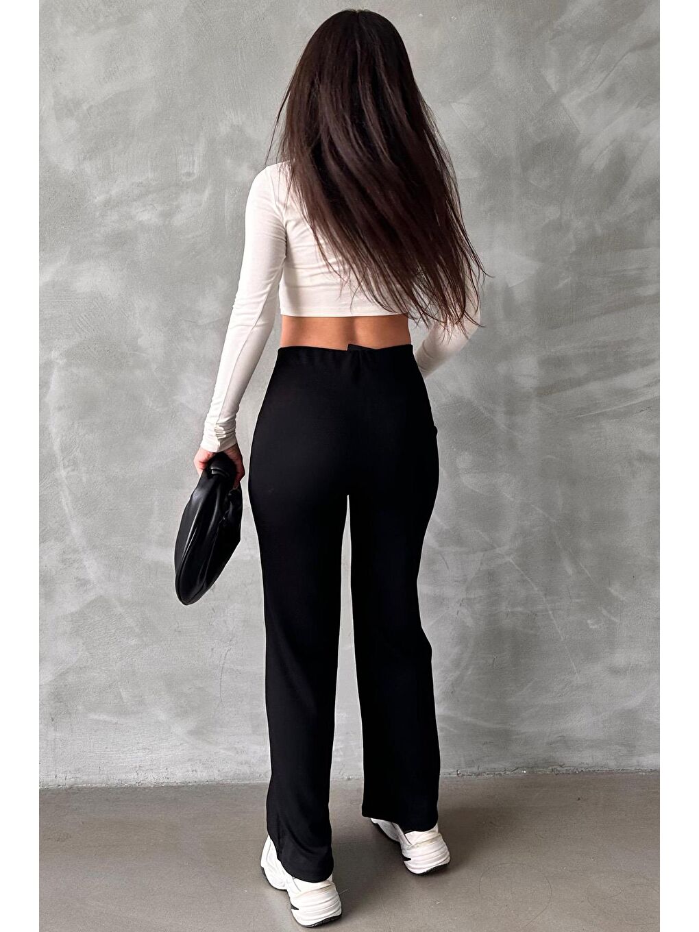 Siyah Yüksek Bel Düz Model Kadın İspanyol Paça Tayt Pantolon Mg2288-4