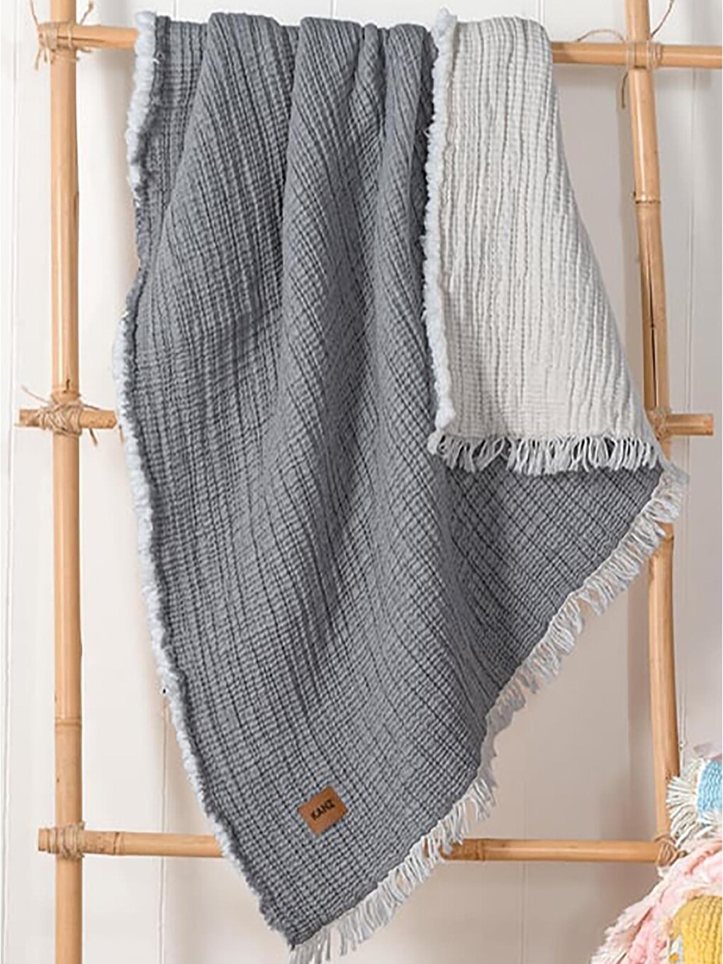 5 Kat Dolgulu Müslin Bebek Örtüsü 90x110 Cm - Gri-1