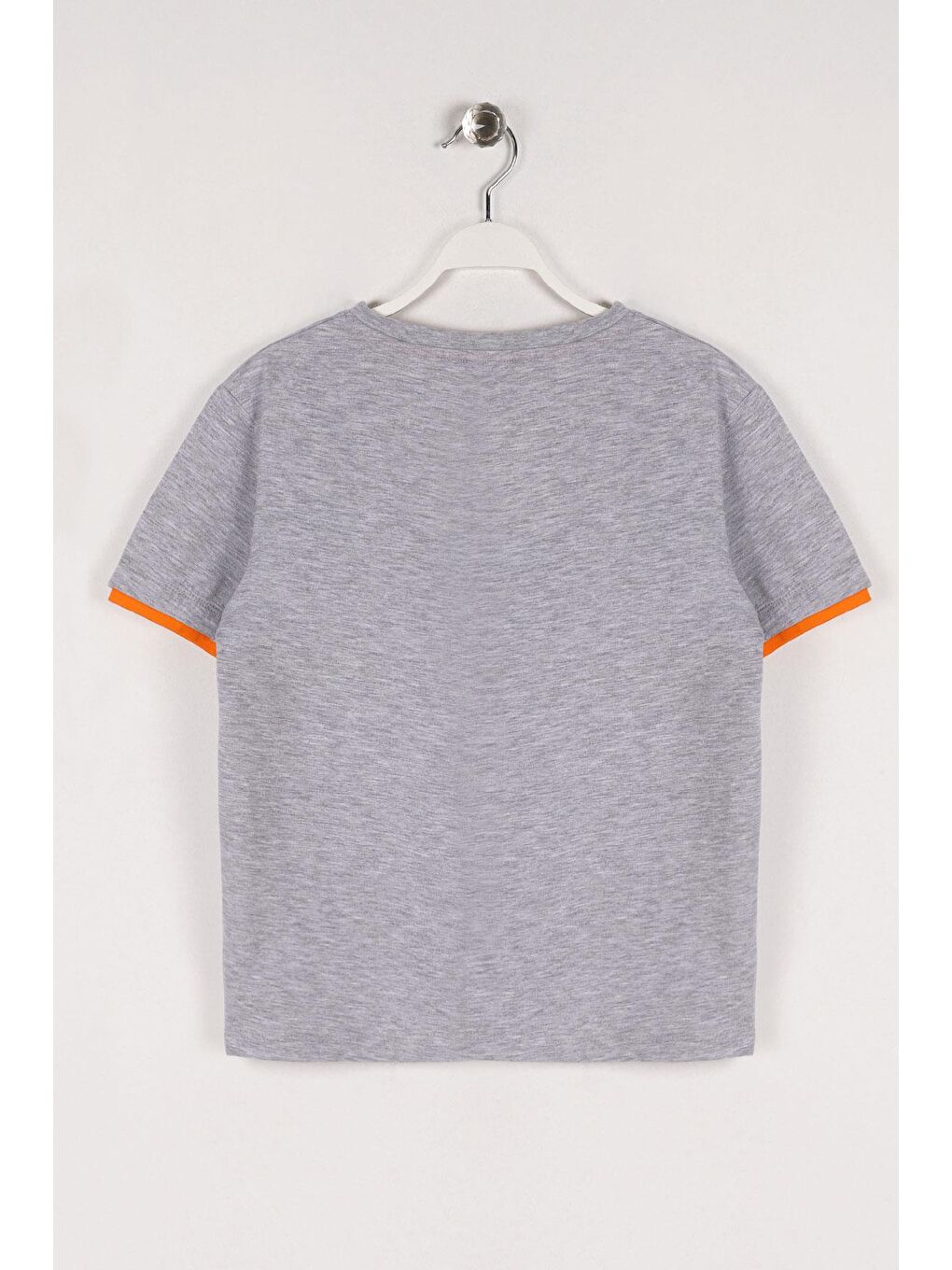 Bisiklet Yaka Kısa Kol Freedom Baskılı Gri Melanj Renk Erkek Çocuk Tshirt-1