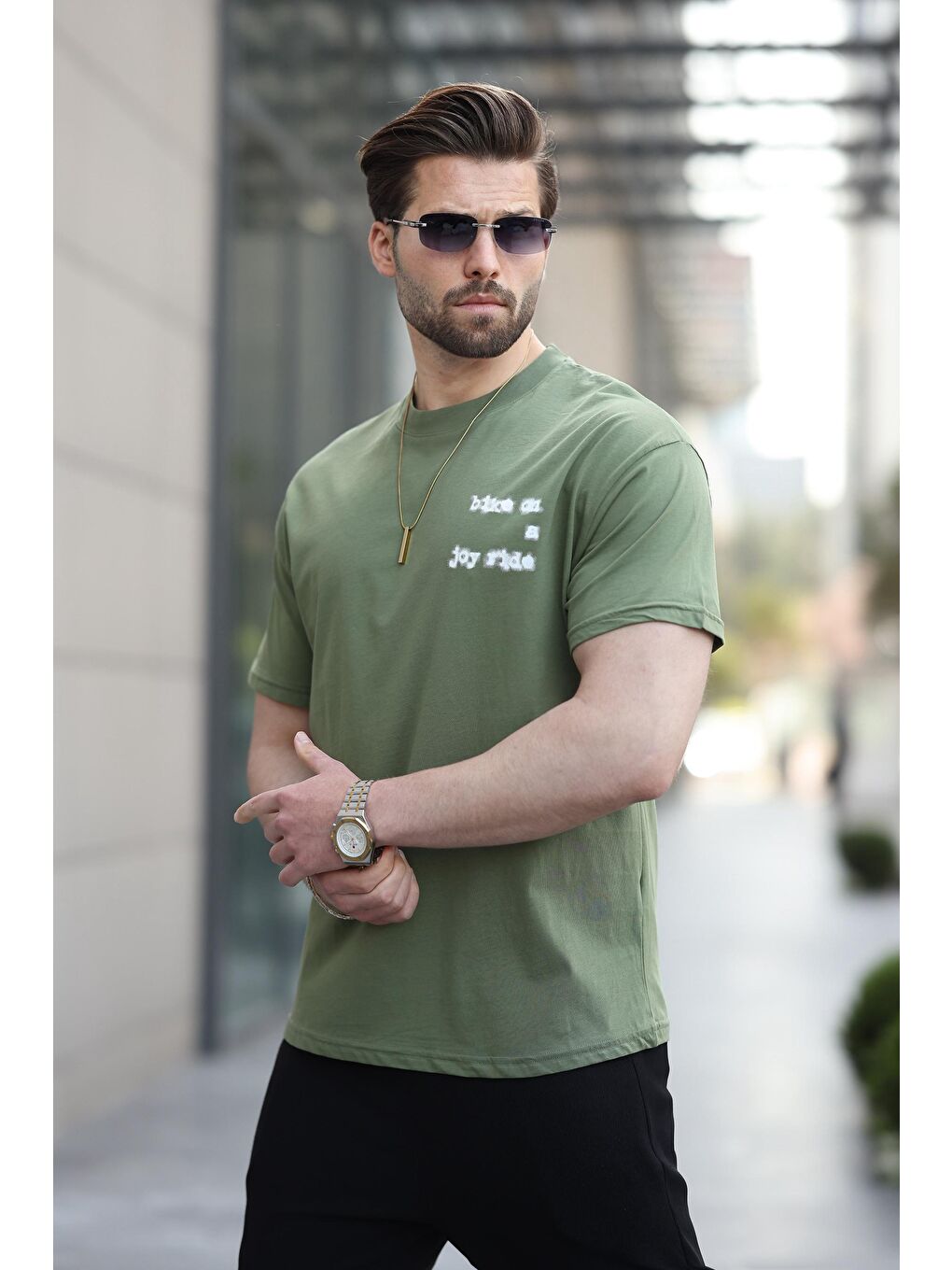 Haki Baskılı Basic Erkek %100 Pamuk Tişört E7150-1