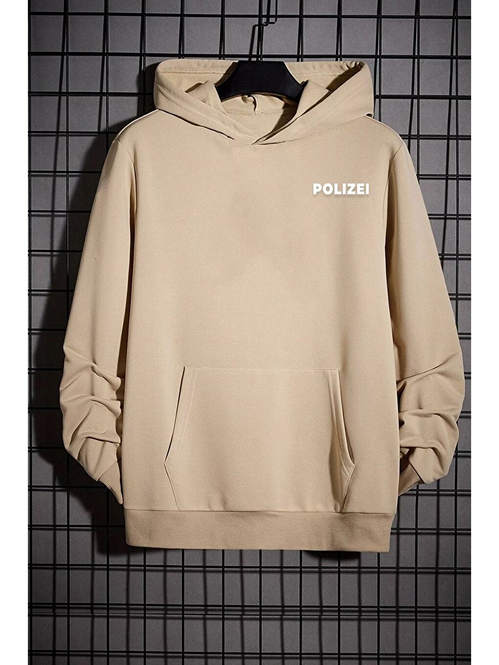 uyguntarz Bej Unisex Polizei Sırt Baskılı Sweatshirt