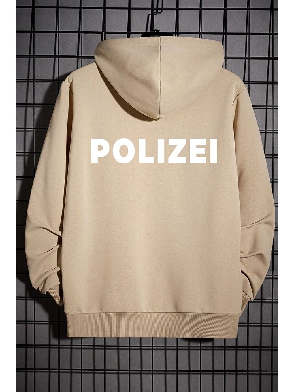 uyguntarz Bej Unisex Polizei Sırt Baskılı Sweatshirt - 1