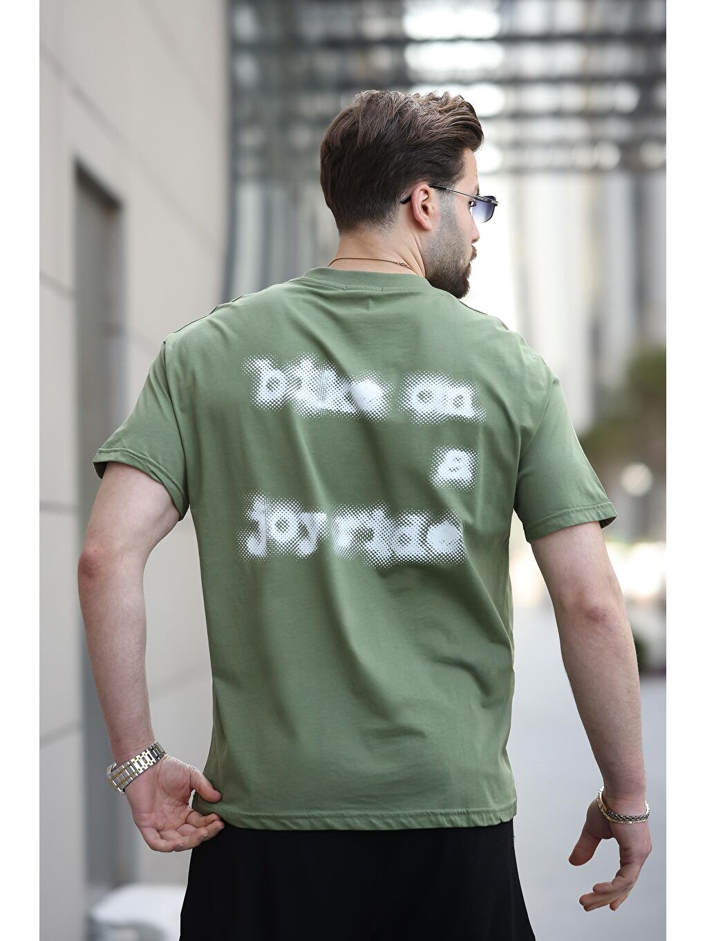 Haki Baskılı Basic Erkek %100 Pamuk Tişört E7150-2