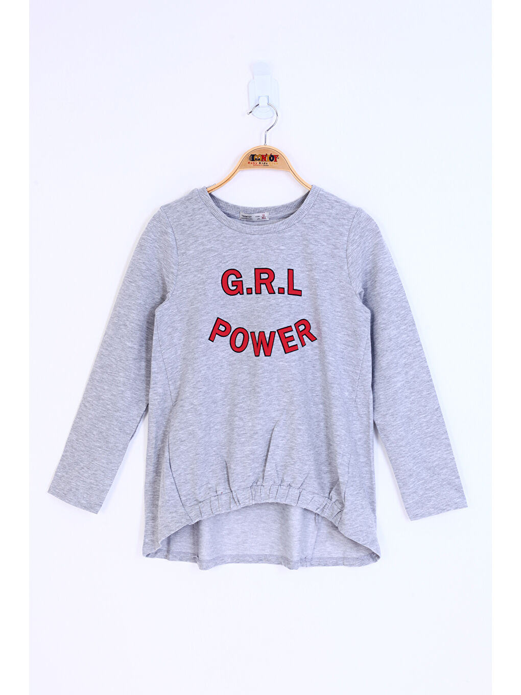 Gri Kız Çocuk Grl Power Baskılı Tişört-1