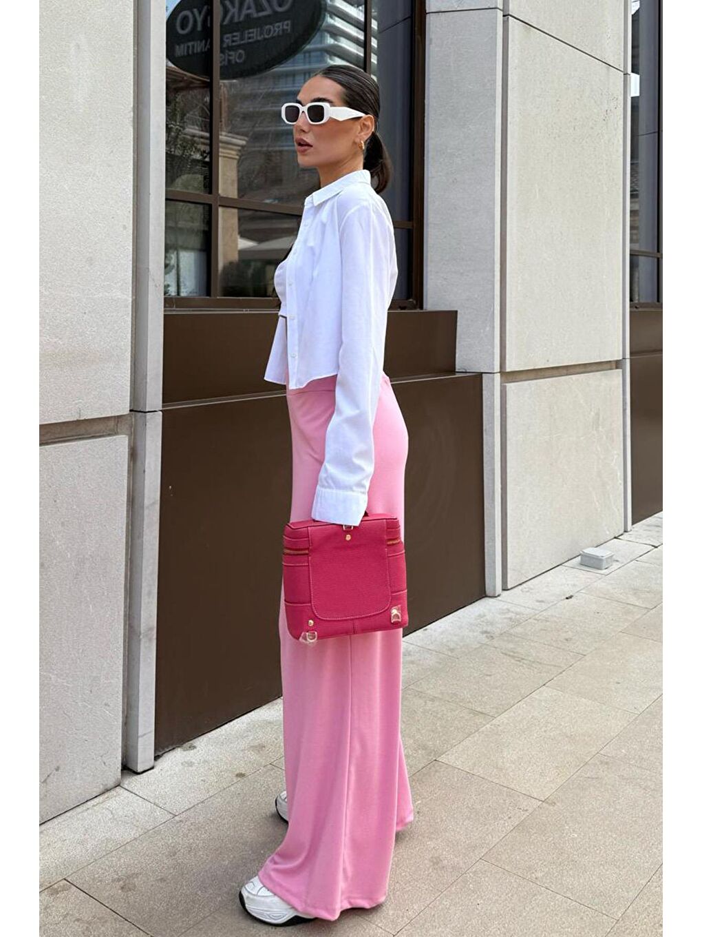 Pembe Yüksek Bel Rahat Kesim Geniş Paça Kadın Pantolon Mg2309-2