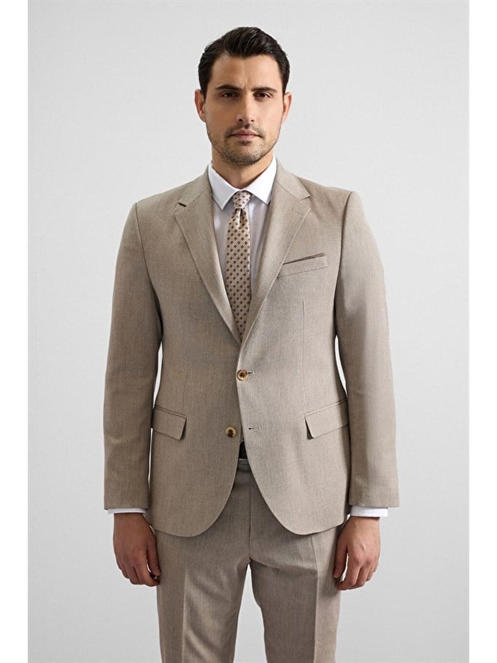 Bej Slim Sivri Yaka 6 Drop Takım Elbise