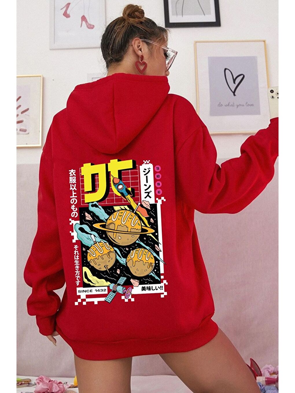 uyguntarz Kırmızı Unisex Tokoyaki Baskılı Sweatshirt