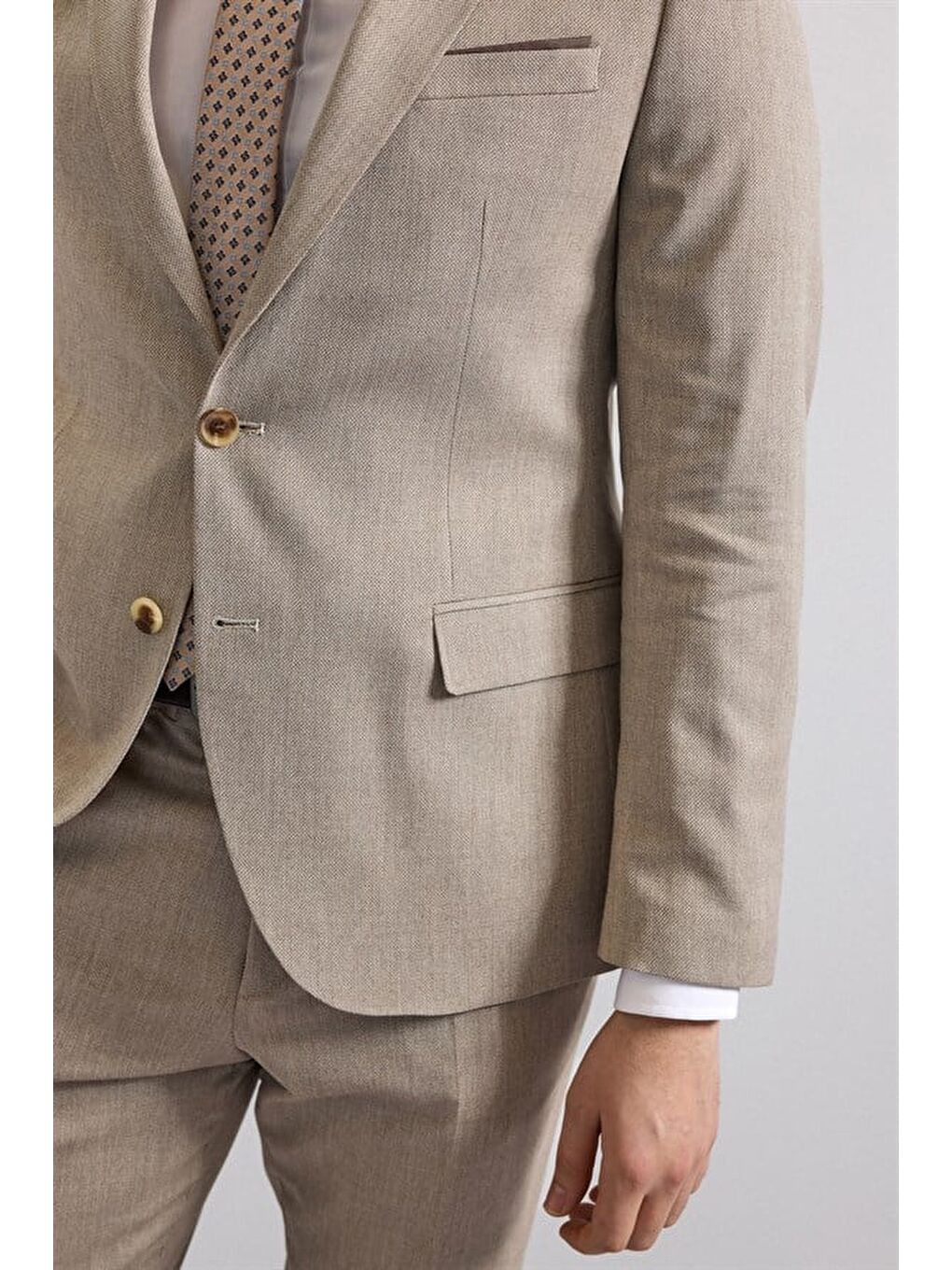 Bej Slim Sivri Yaka 6 Drop Takım Elbise-2