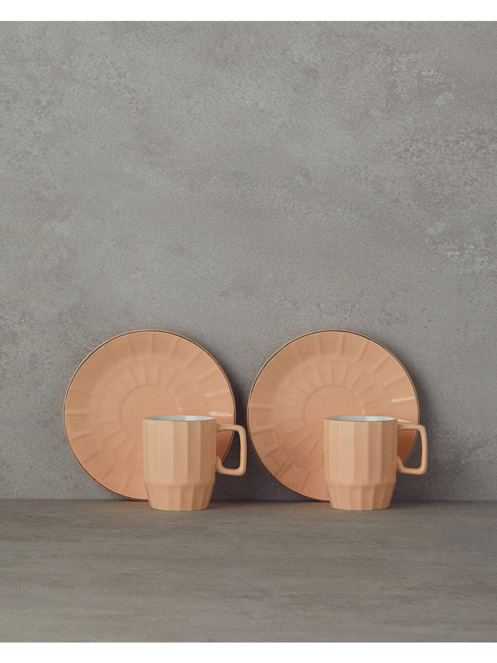 Pembe Angely New Bone China Kahve Fincan Takımı 4 Parça 2 Kişilik Somon