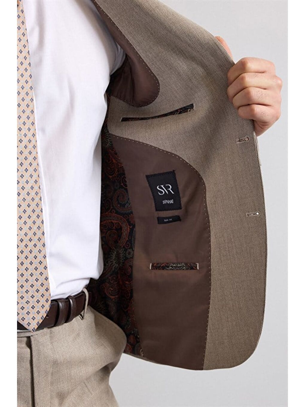 Bej Slim Sivri Yaka 6 Drop Takım Elbise-3