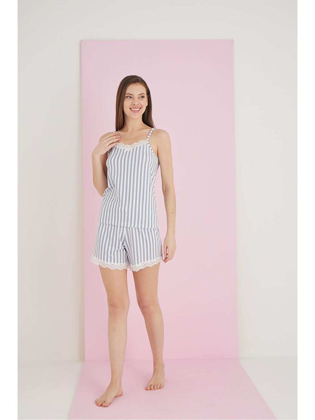 Gri Bamboo İp Askılı Şortlu Takım 7055-1-1