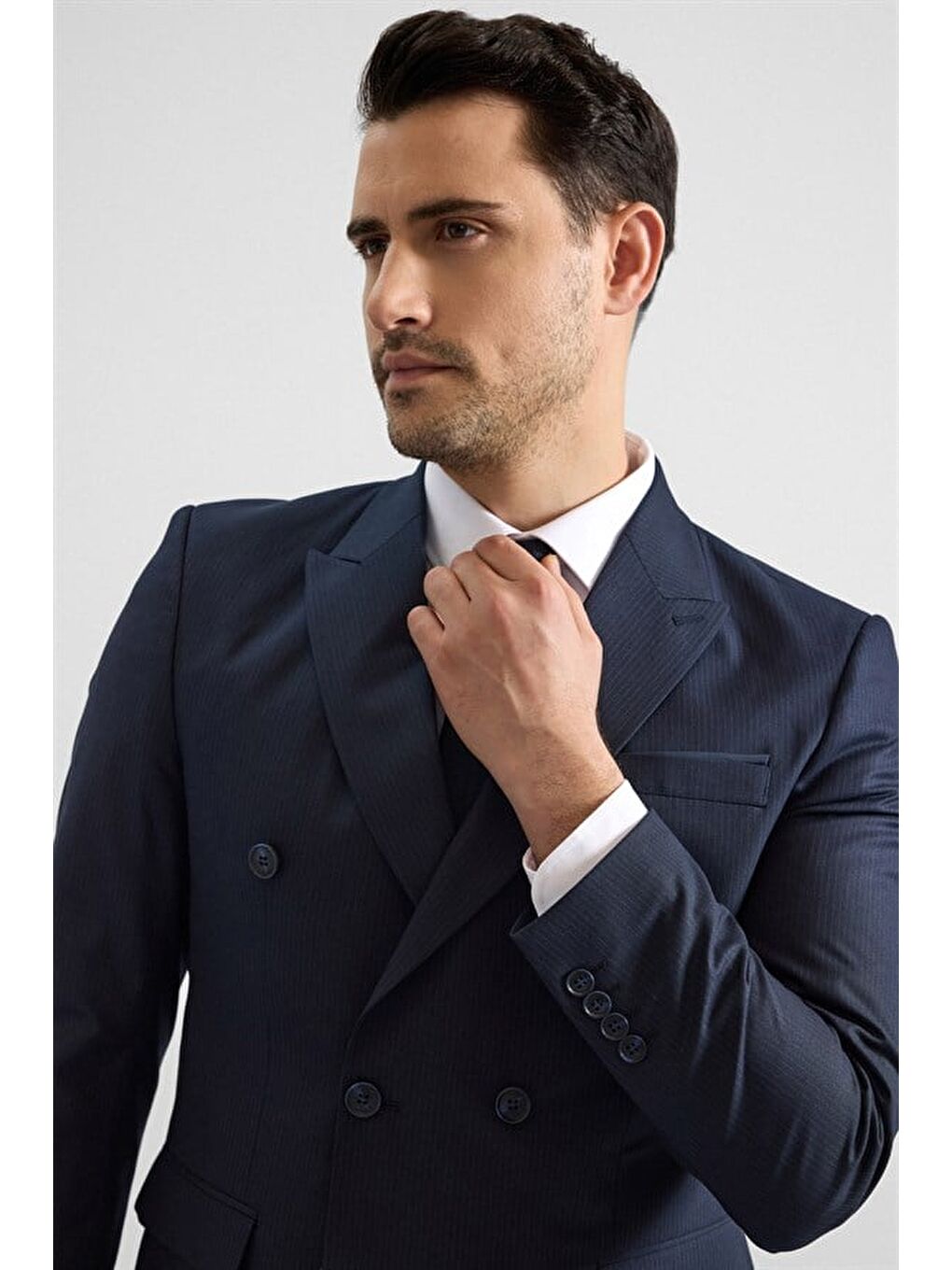 Lacivert Slim Kruvaze Yaka 6 Drop Takım Elbise-3