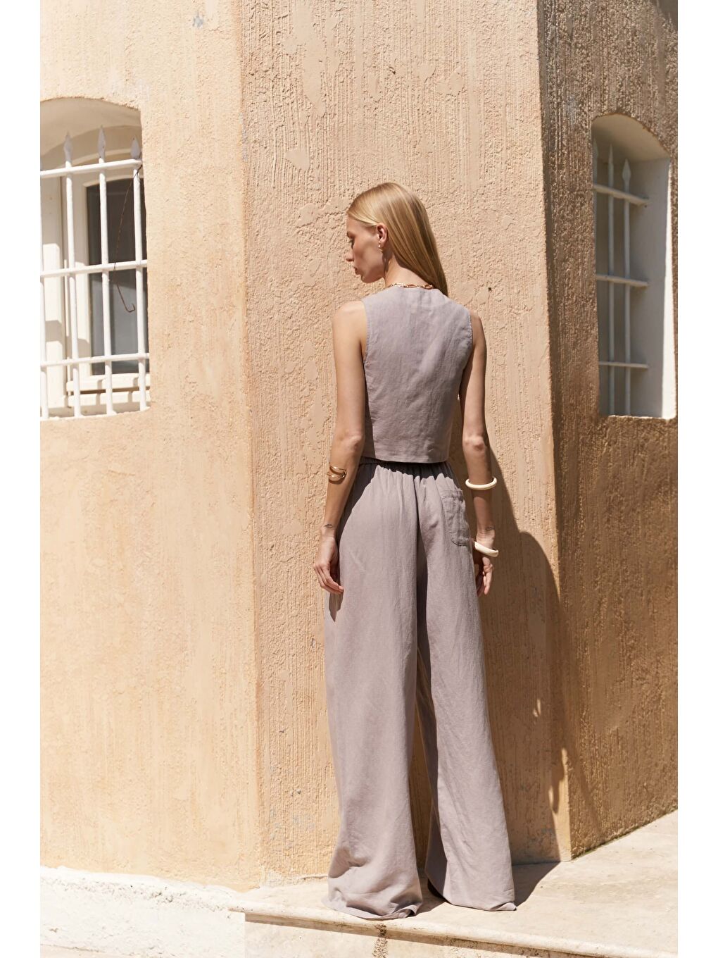 Moibel Bağcık Detay Gri Crop Pantolon Takım-3