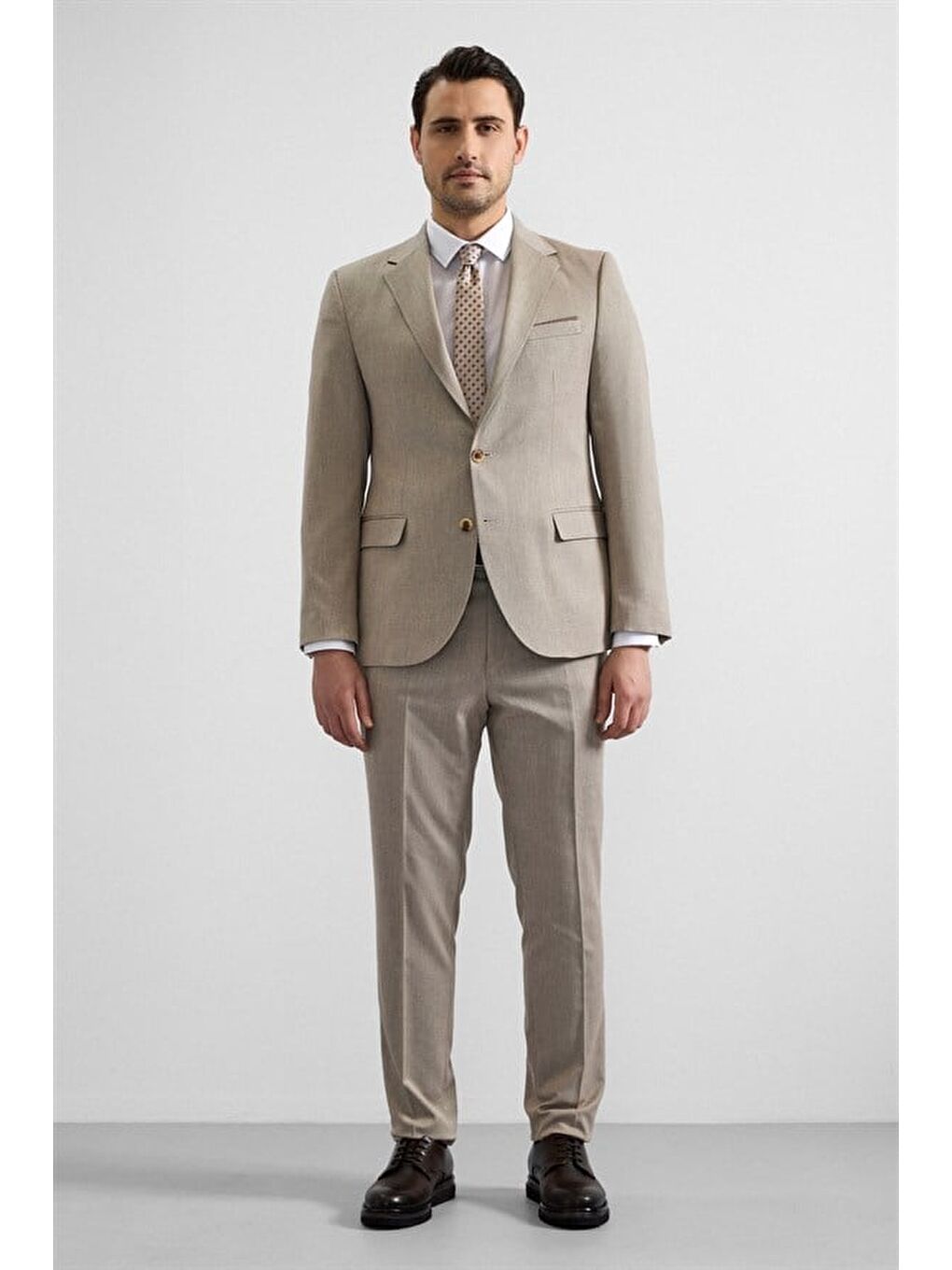 Bej Slim Sivri Yaka 6 Drop Takım Elbise-7