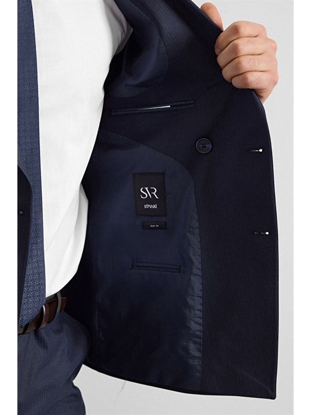 Lacivert Slim Kruvaze Yaka 6 Drop Takım Elbise-4