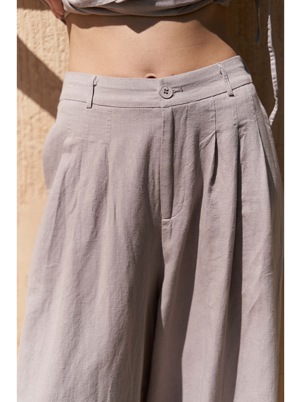 Moibel Bağcık Detay Gri Crop Pantolon Takım-5