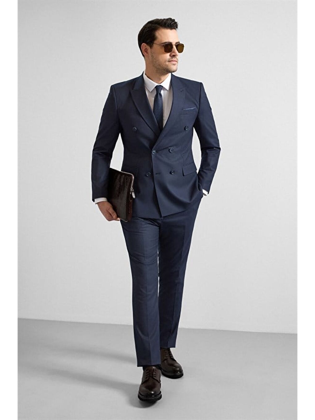 Lacivert Slim Kruvaze Yaka 6 Drop Takım Elbise-6