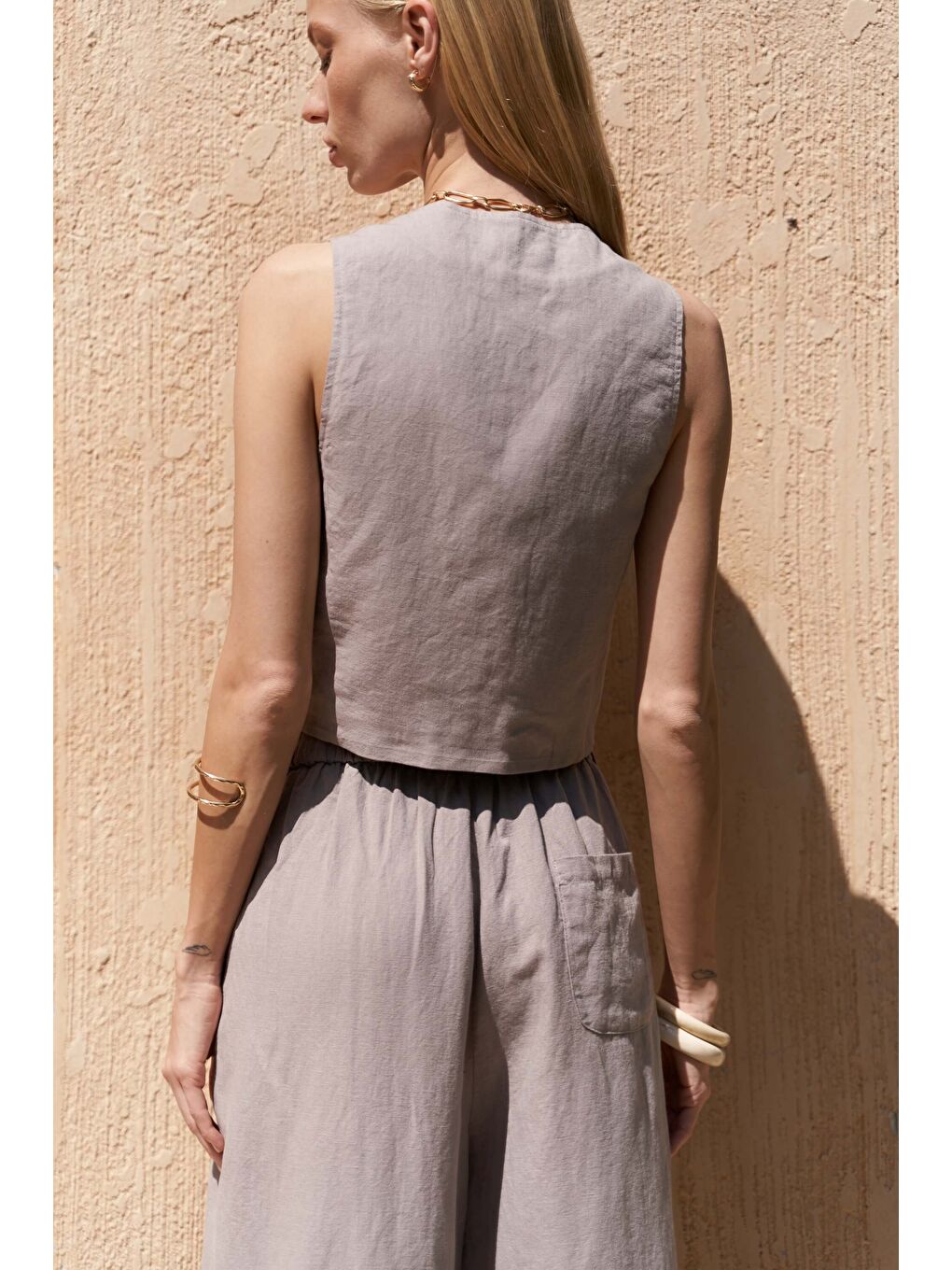 Moibel Bağcık Detay Gri Crop Pantolon Takım-7