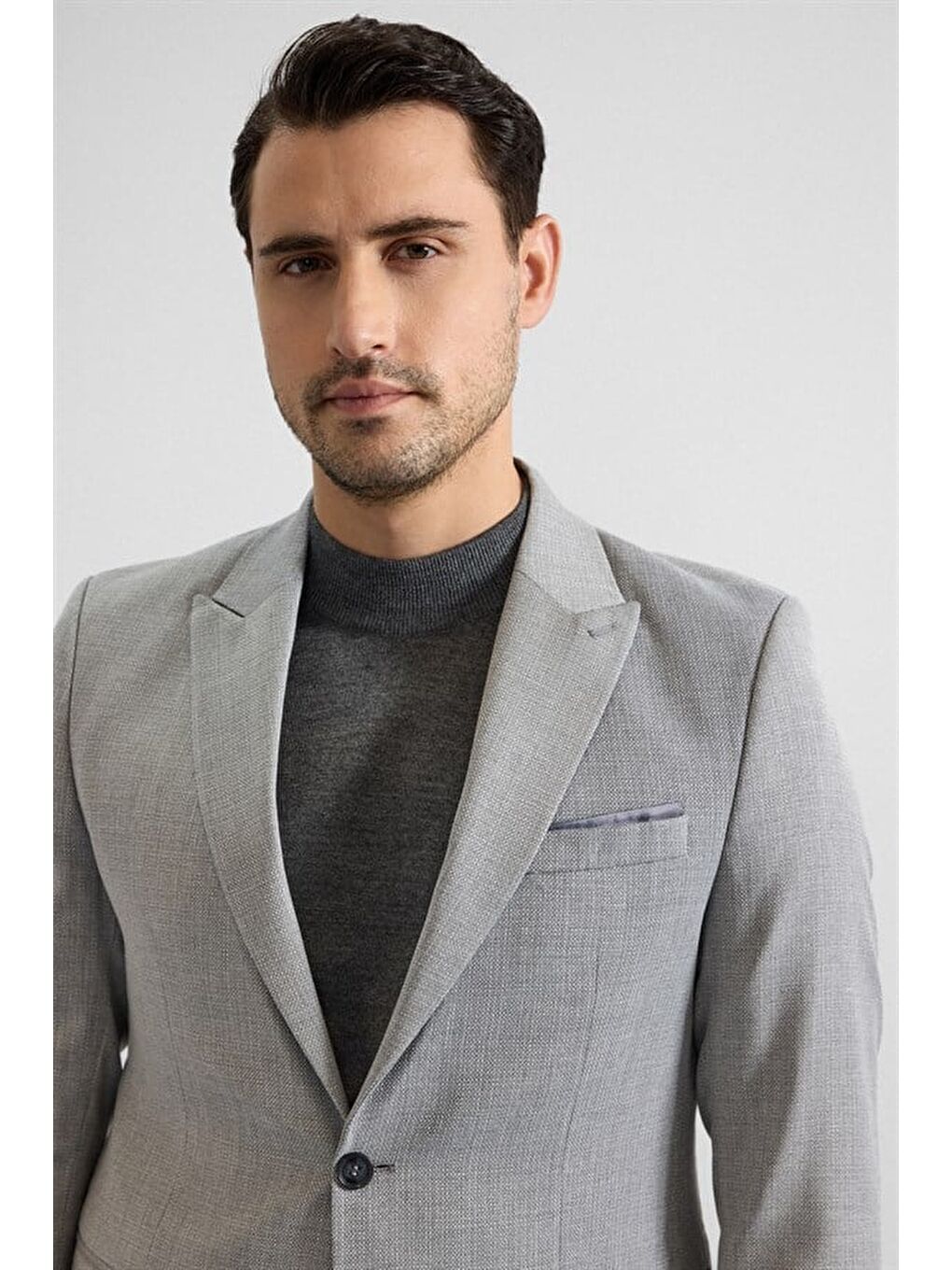 Gri Slim Sivri Yaka 6 Drop Takım Elbise-1