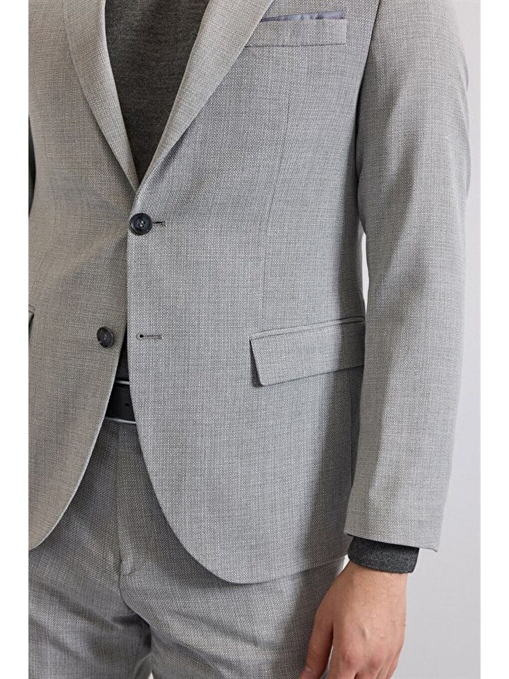 Gri Slim Sivri Yaka 6 Drop Takım Elbise-3