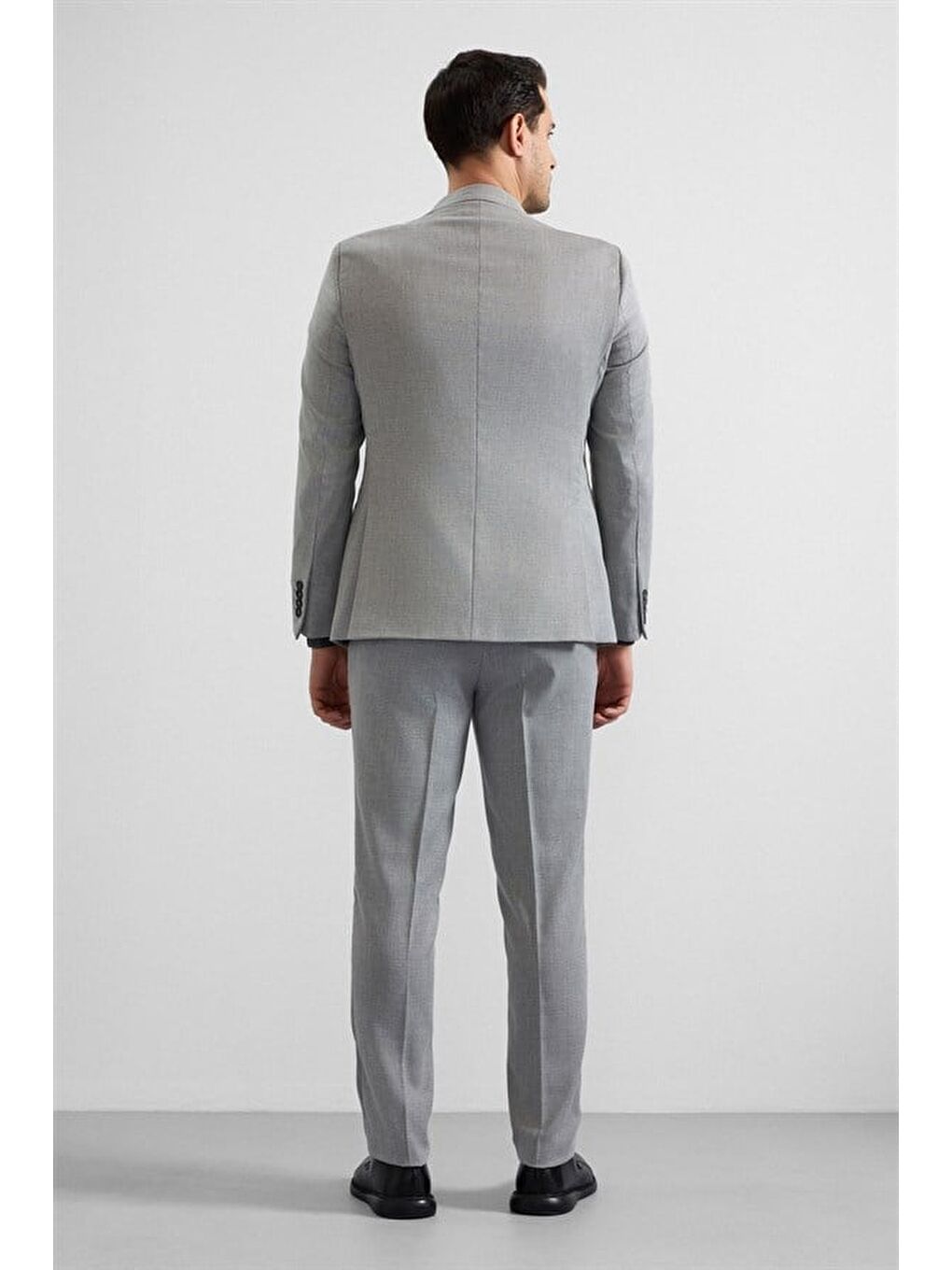 Gri Slim Sivri Yaka 6 Drop Takım Elbise-6