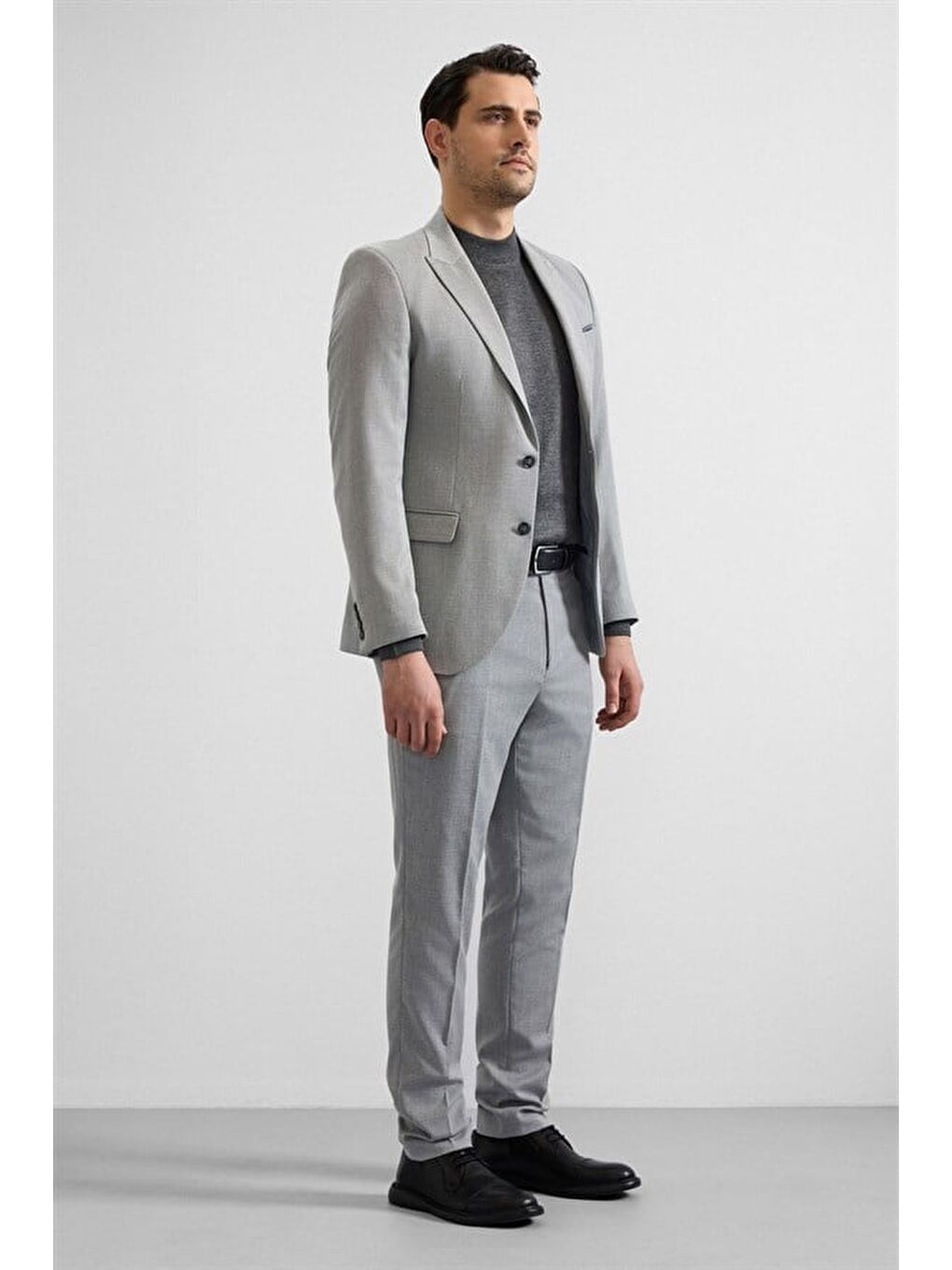 Gri Slim Sivri Yaka 6 Drop Takım Elbise-7