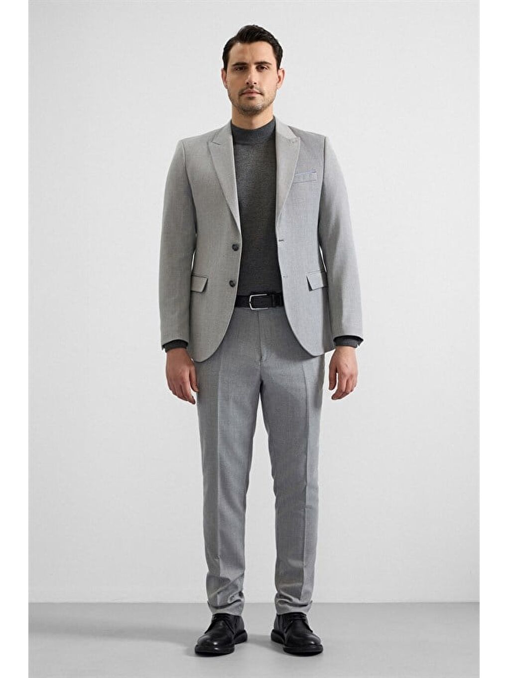 Gri Slim Sivri Yaka 6 Drop Takım Elbise-8