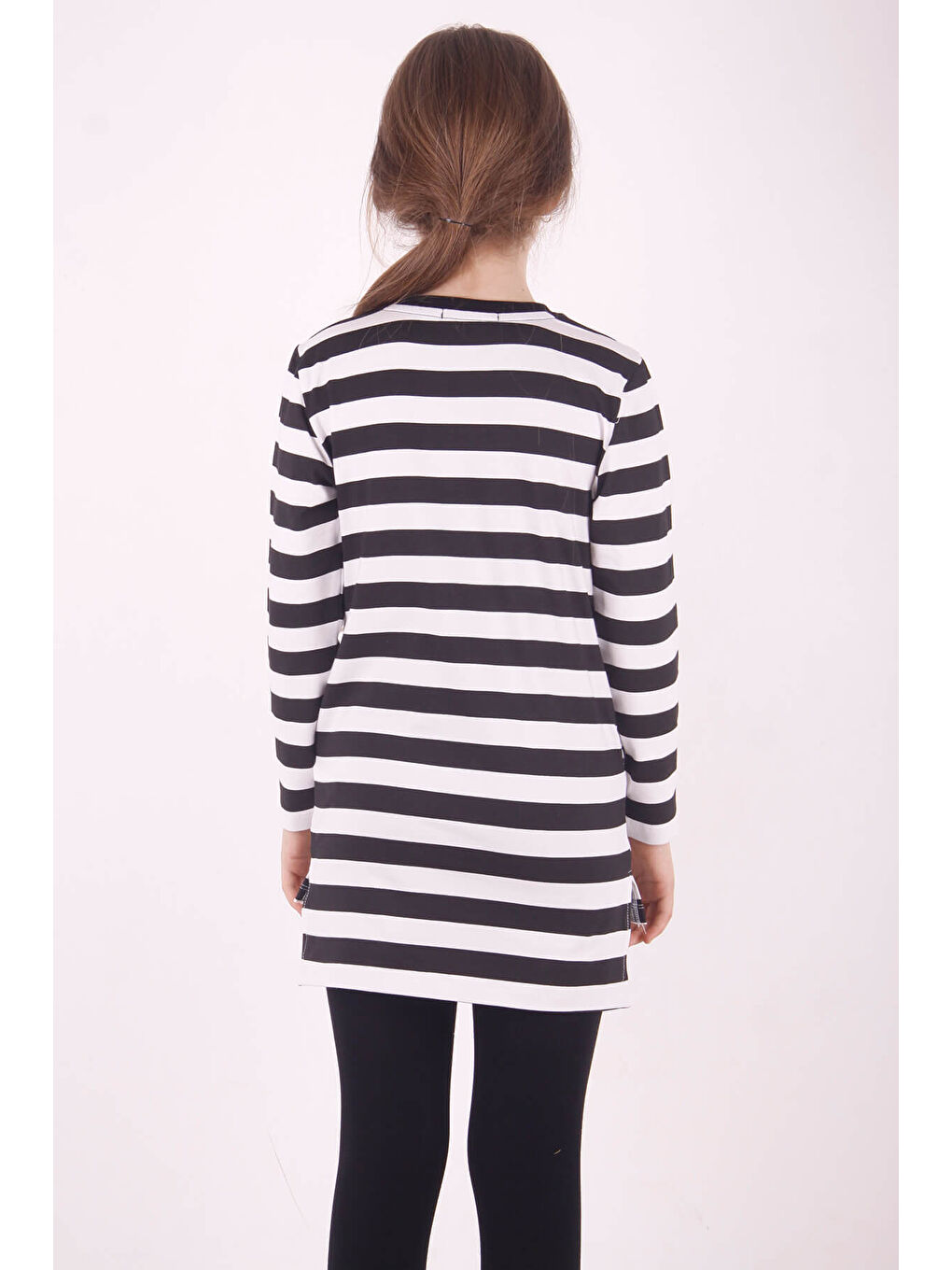 Beyaz Kız Çocuk Çizgili Kız Baskılı Tişört-2