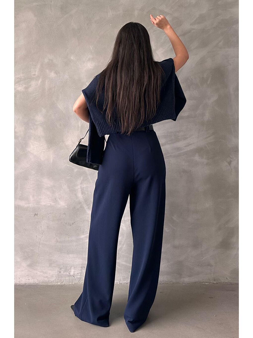 Lacivert Çift Pileli Kemerli Pantolon Mg2330-4