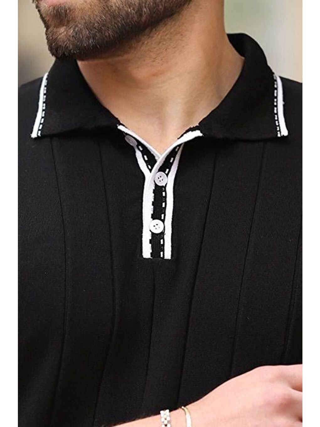 Siyah Düğmeli Polo Yaka Triko Erkek Tişört E7408-2