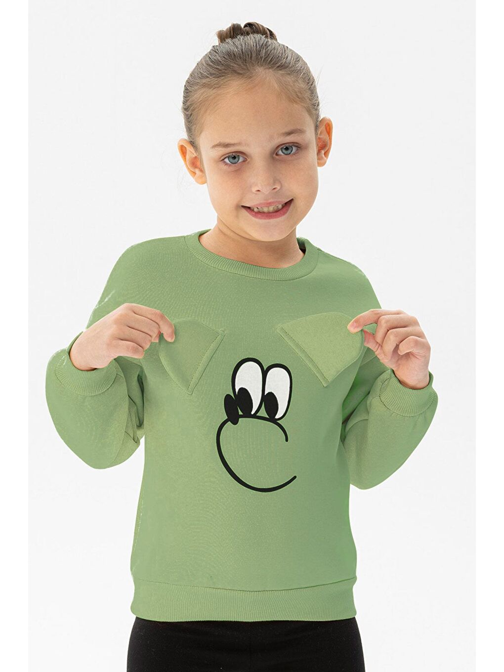 Yeşil Bisiklet Yaka Uzun Kol Cagla Yesil Renk Kız Çocuk Sweatshirt