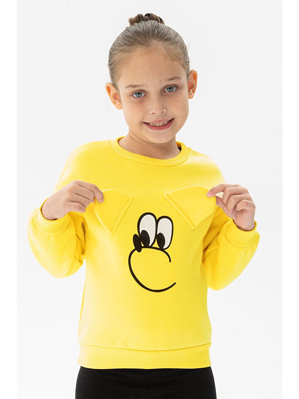 Sarı Bisiklet Yaka Uzun Kol Sari Renk Kız Çocuk Sweatshirt