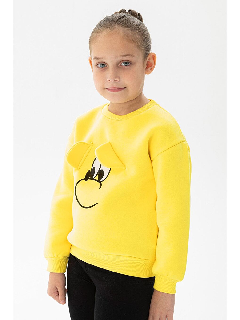 Sarı Bisiklet Yaka Uzun Kol Sari Renk Kız Çocuk Sweatshirt-2