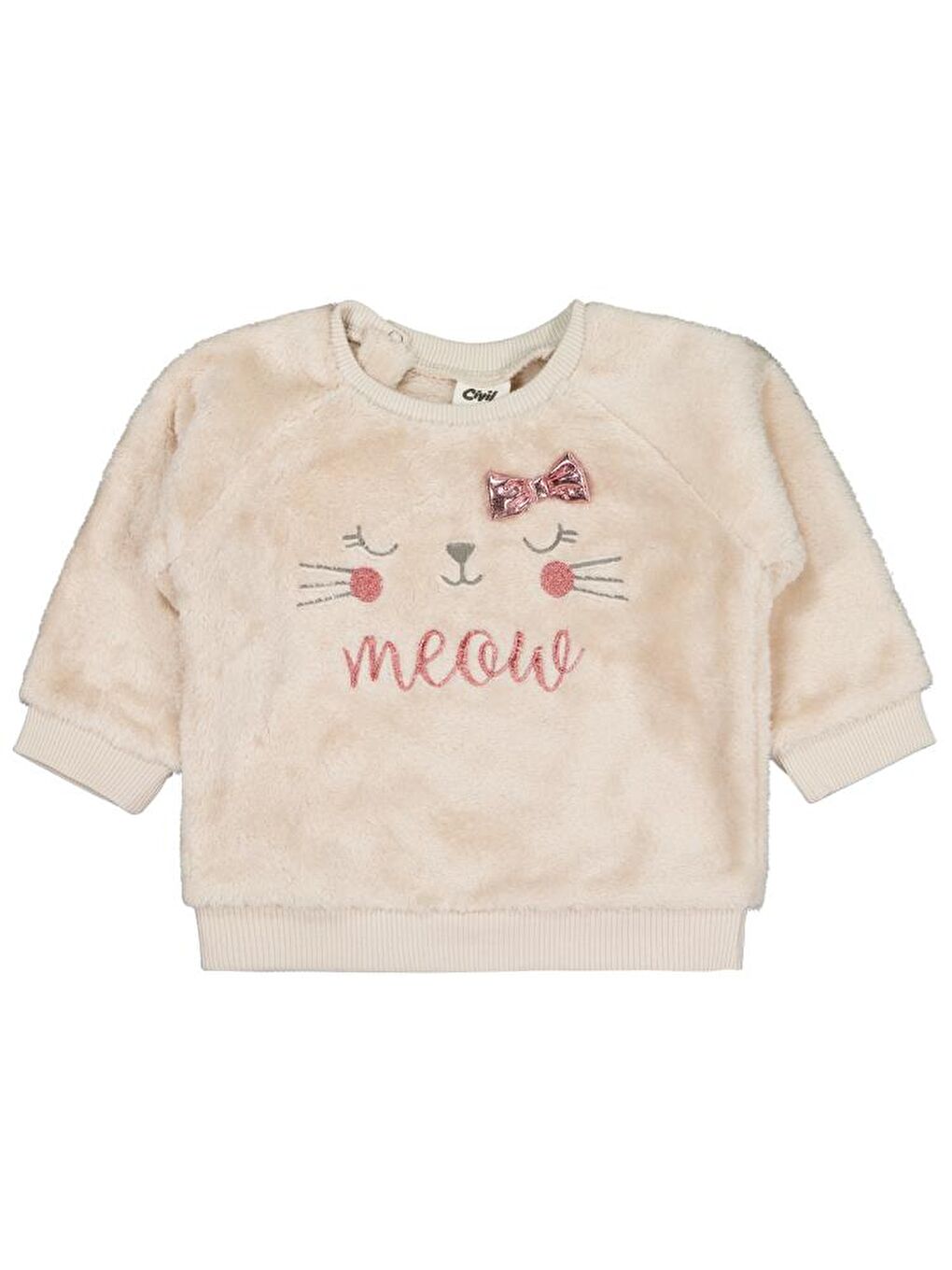 Baby Fiyonk Meow Nakışlı 6-18 Ay Sweatshirt - Bej 18-24 Ay