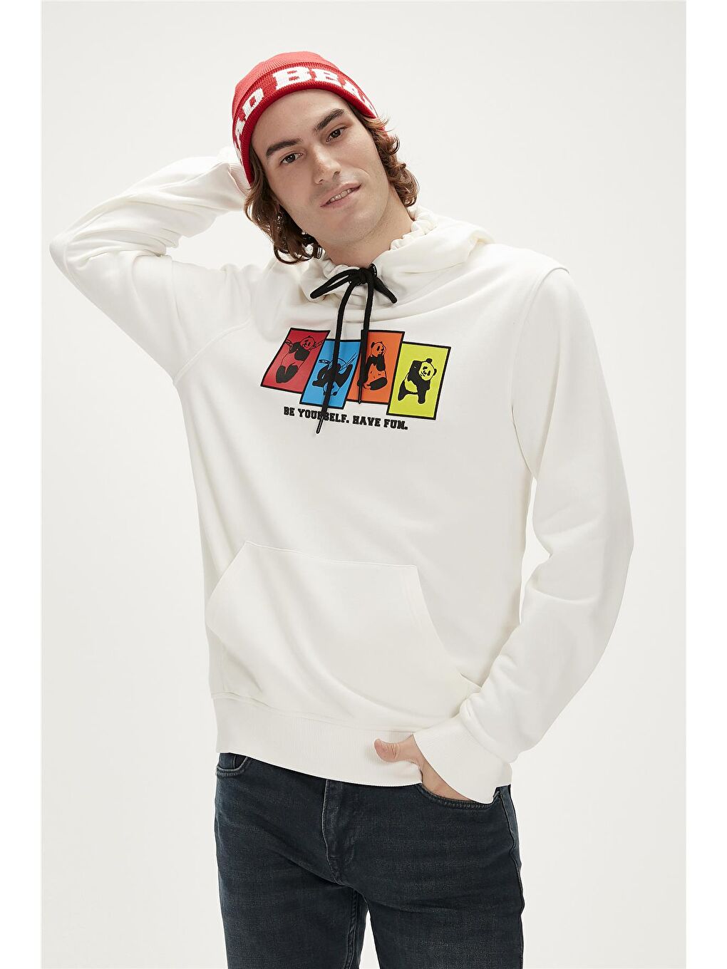 Bad Bear Beyaz Fun Hoodie Off White Beyaz Kapüşonlu Erkek Sweatshirt