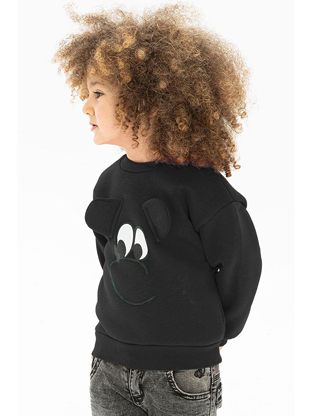 Bisiklet Yaka Uzun Kol Siyah Renk Kız Çocuk Sweatshirt-1