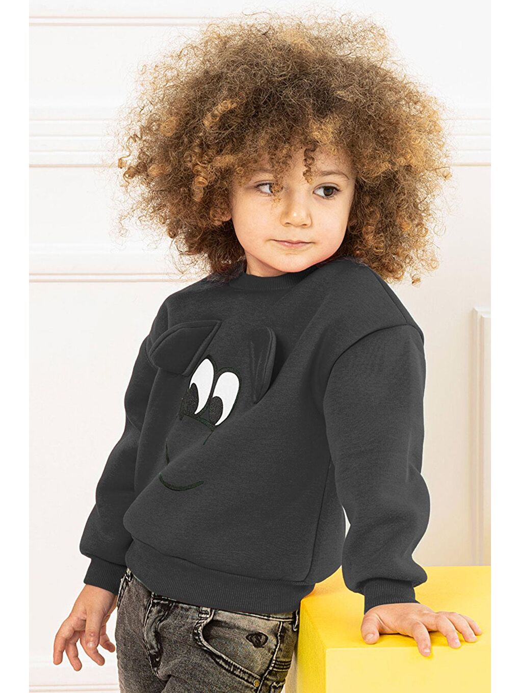 Bisiklet Yaka Uzun Kol Siyah Renk Kız Çocuk Sweatshirt-2