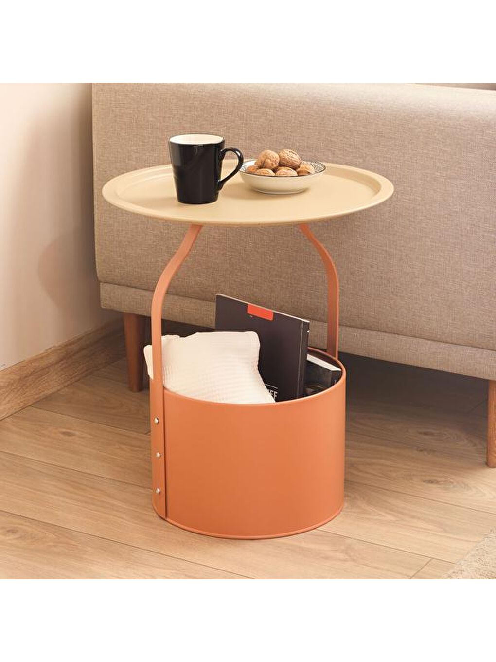 Ekru Sepetli Yan Sehpa - Krem / Terra