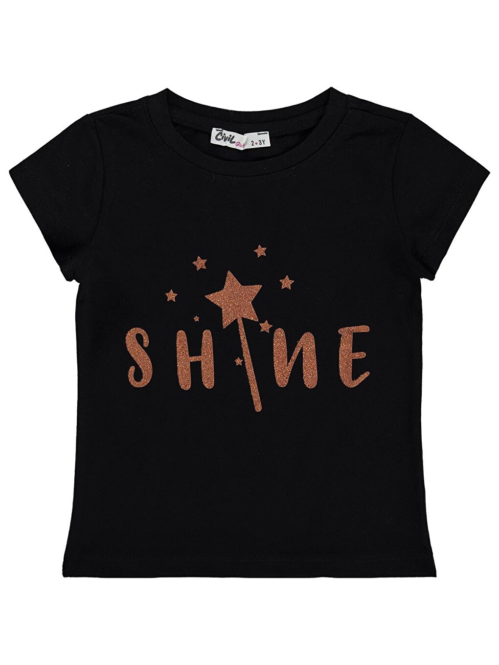 Girls Shine Baskılı 2-5 Yaş Tişört - Siyah
