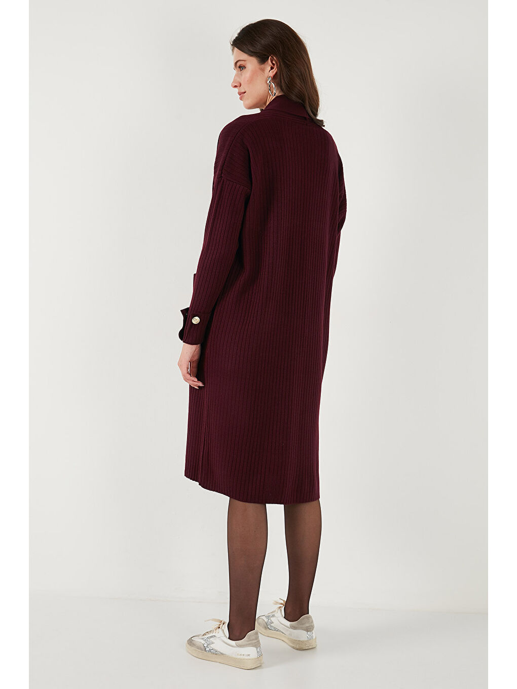 Bordo % 100 Akrilik Triko Örme Uzun Kadın Hırka 4615212-6