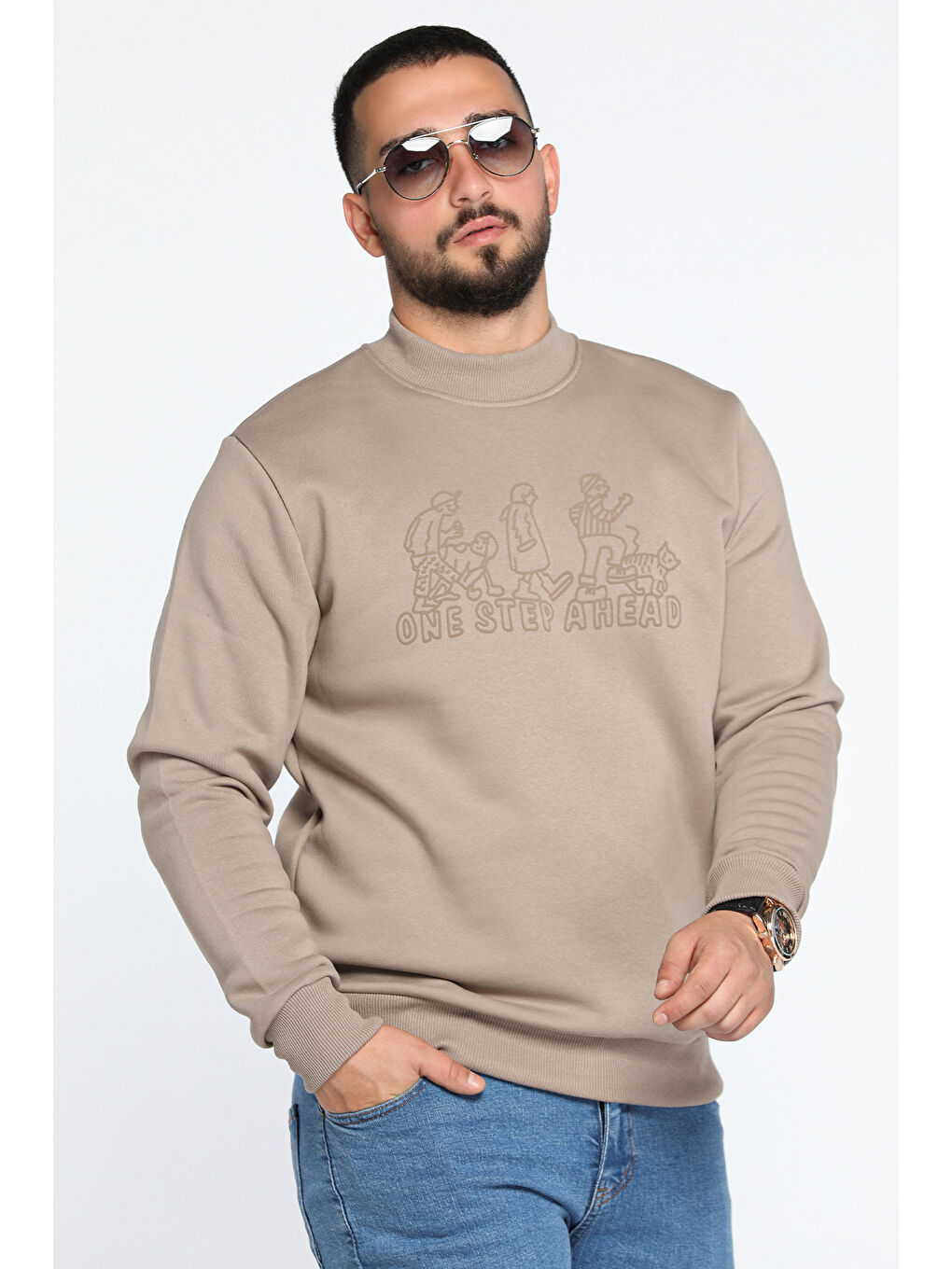 Mishar İtalia Bej Erkek Ön Baskılı Şardonlu Üç İplik Sweatshirt - 1