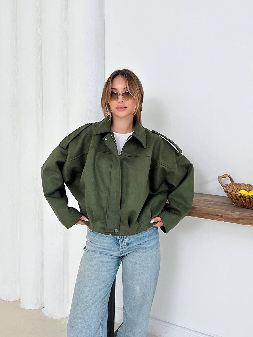 Haki Süet Bomber Ceket