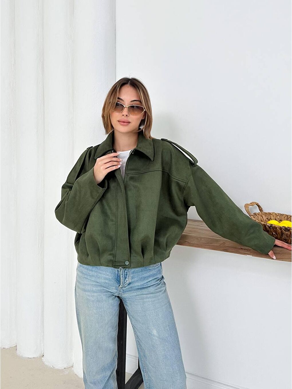 Haki Süet Bomber Ceket-1