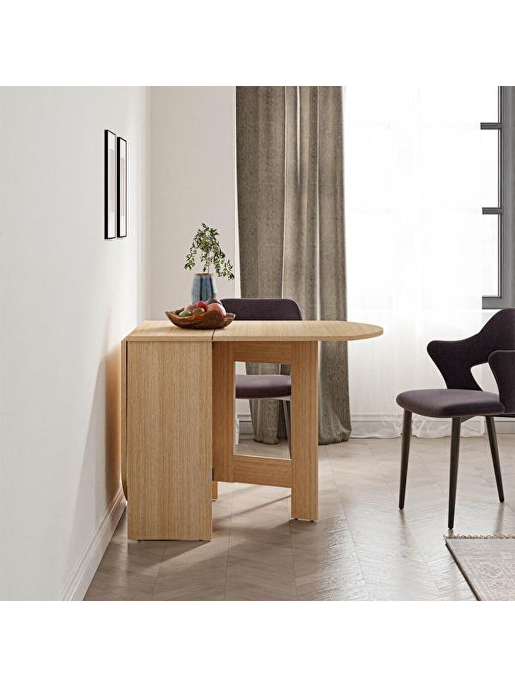 Kahverengi Nordic Katlanır Masa - Açık Meşe-5