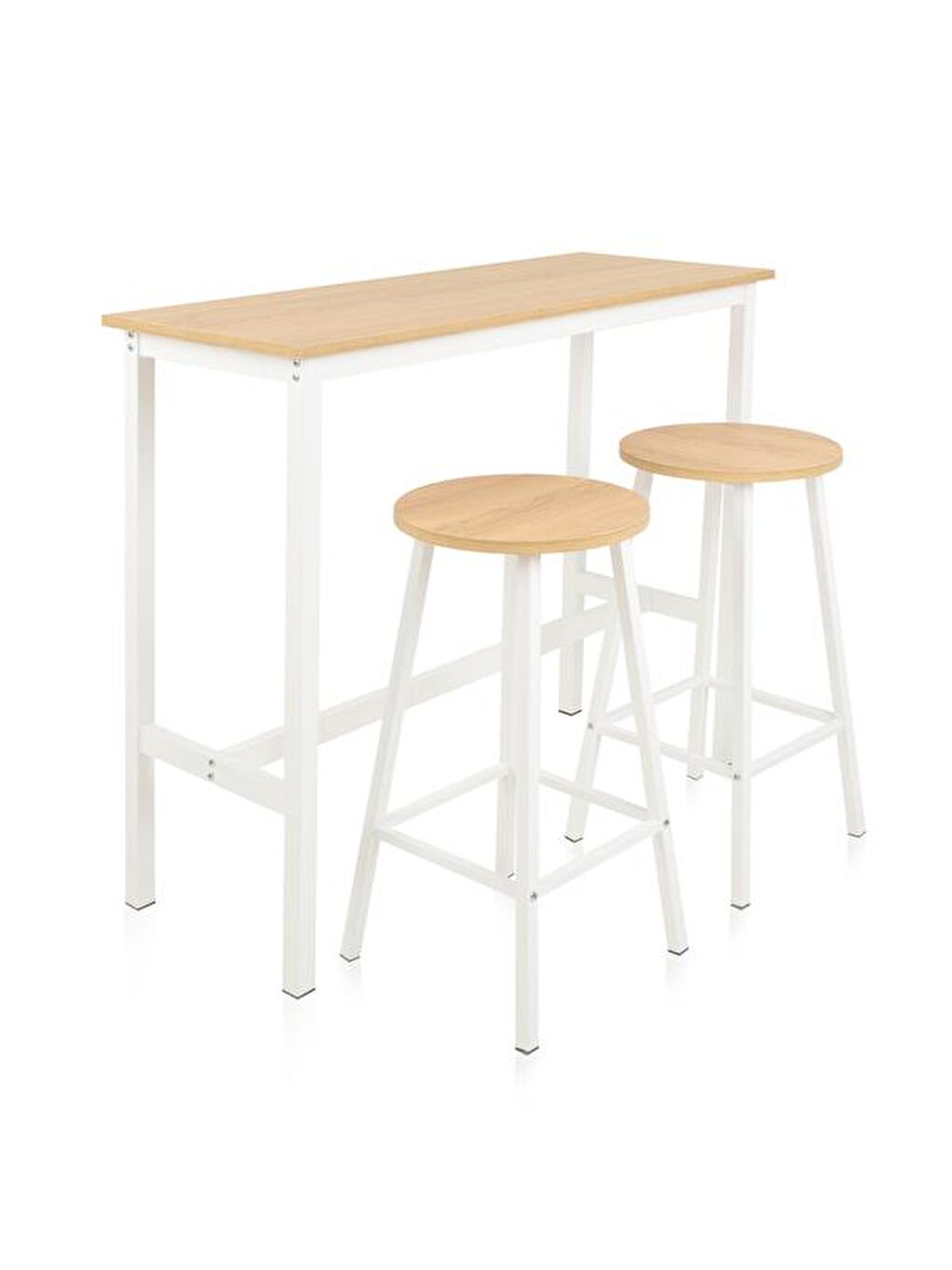 Kahverengi 2 Tabureli Bar Masası Seti - Karina Meşe / Beyaz - 100 cm-1