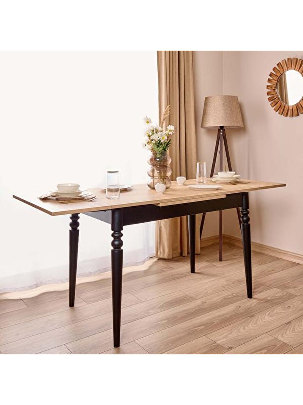 Kahverengi Yandan Açılır Lake Ayaklı Masa - Safir Meşe / Siyah - 110 cm-6