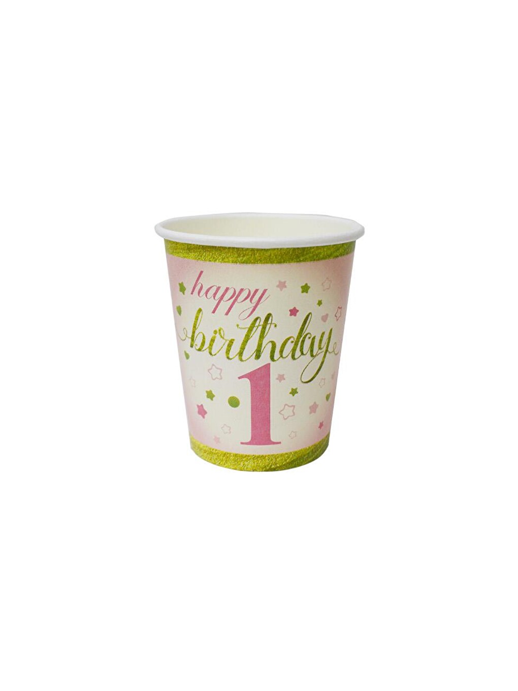Happy Birthday 1 Yaş Karton Bardak Pembe – Doğum Günü Parti Bardağı 8 Adet-1