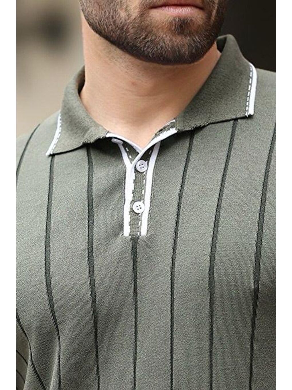 Haki Düğmeli Polo Yaka Triko Erkek Tişört E7408-3